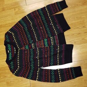 Talbots striped sequined button front lambswool cardigan size P